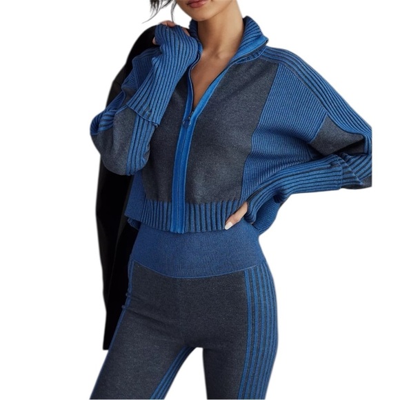 Daily Practice Sweaters - Daily Practice Anthropologie Two Tone Knit Set Zip Top S Leggings XS Athleisure
